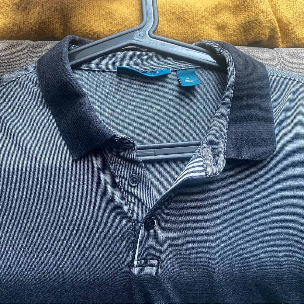 Perry Ellis Charcoal Polo Shirt with stipe sleeve and neckline